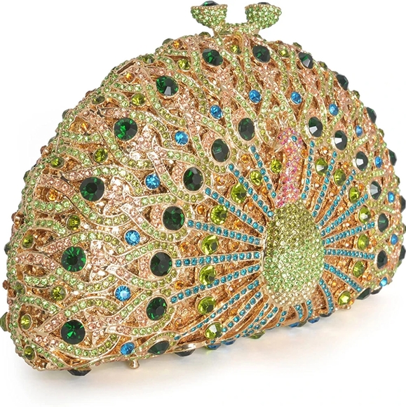 NWT Sparkling Bling Swarovski Crystal Rhinestone Peacock Clutch Bird Pur…